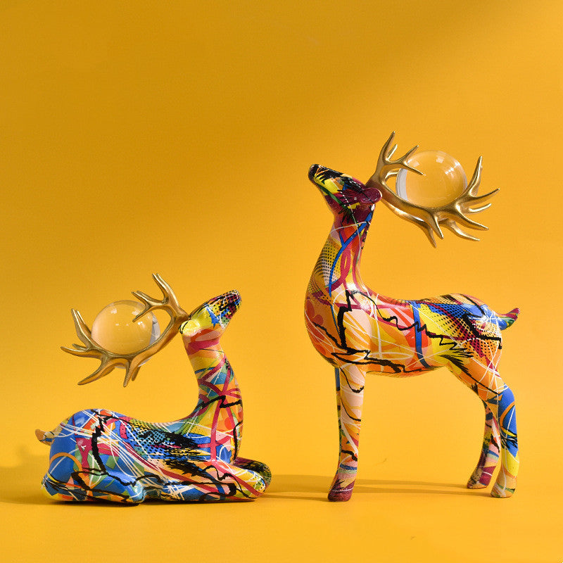 Colorful Reindeer With Ball Figurine Enhance Living Room