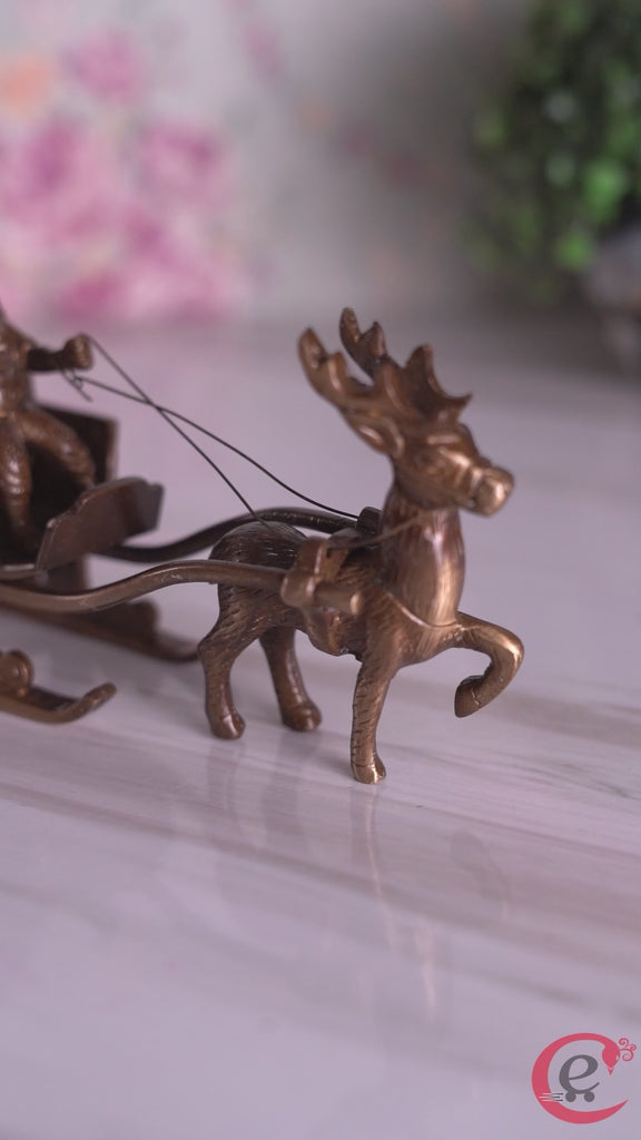 Gold Brass Ganesha Enjoying Ride With Deer Cart Decorative Showpiece