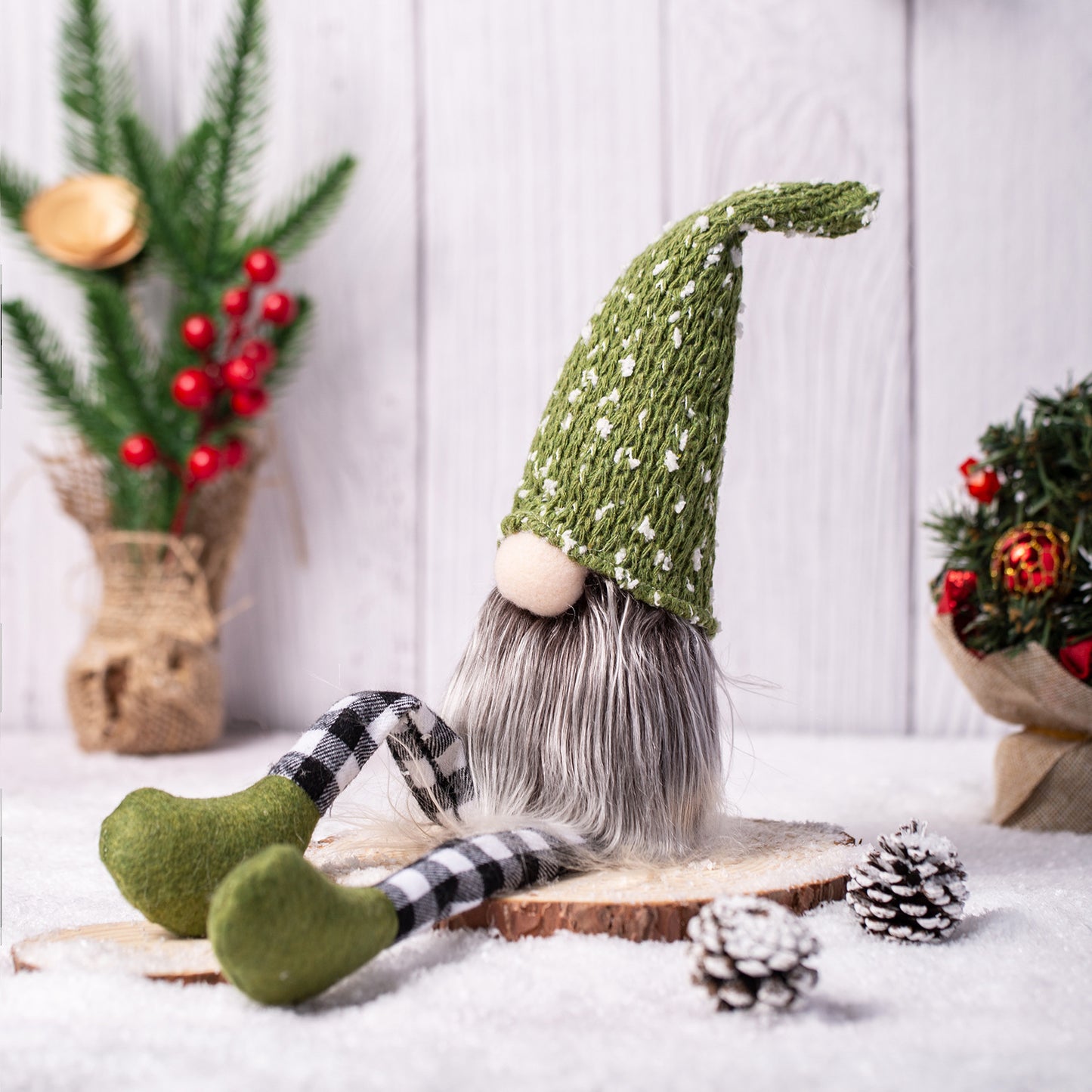 Christmas Decoration Knitted Wool Plaid Long Legs Doll Gift Window Supplies