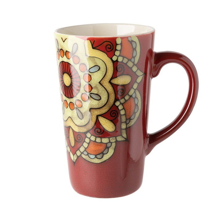 Mug Large Capacity Ceramic Spoon With Lid Retro Style Hand-painted Office Home Drinking Cup