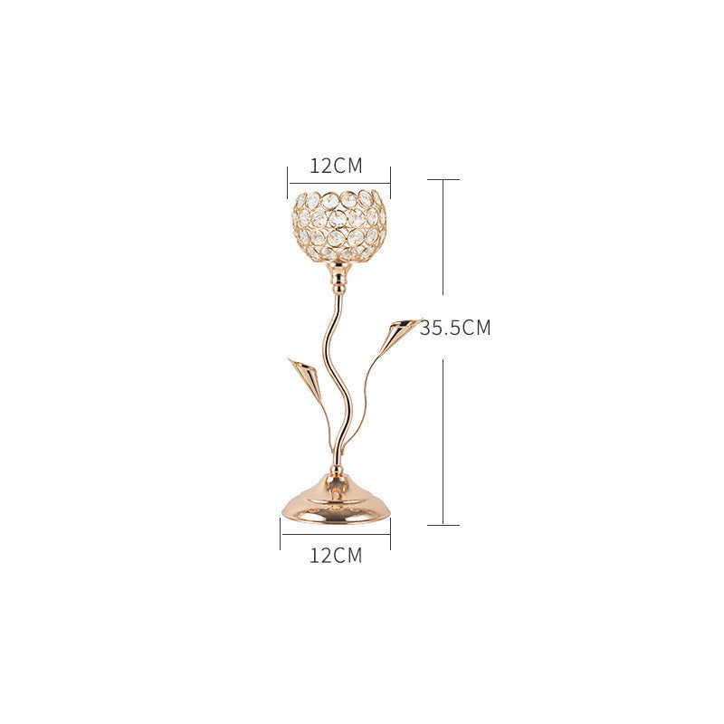 Wrought Iron Crystal Golden Candlestick Ornaments