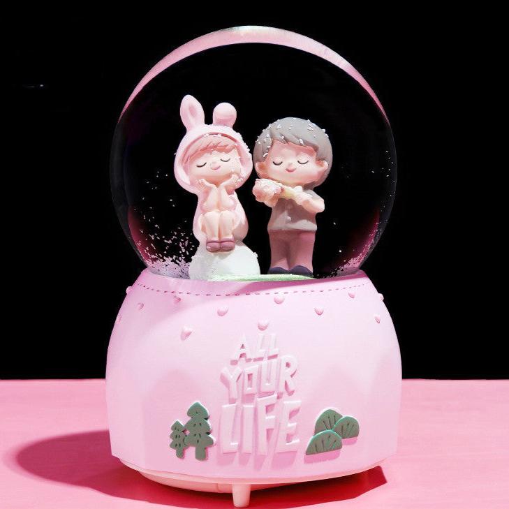 A Glow Light Crystal Snow Globe Ball Music Box Couples