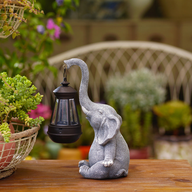 Resin Craft Solar Lamp Elephant Ornaments