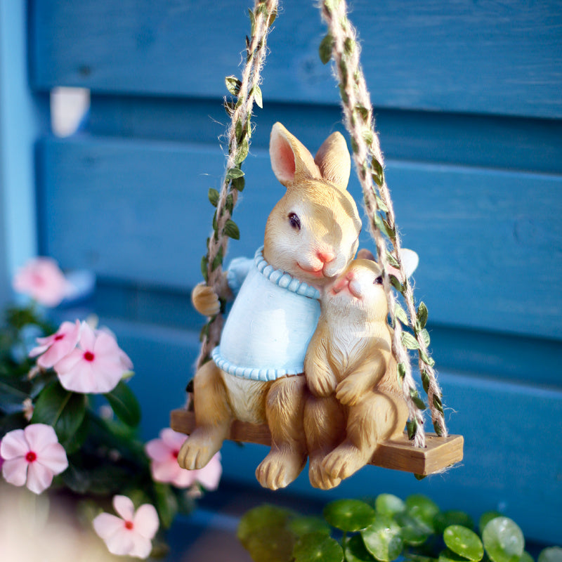 Creative Rabbit Bunny Sculpture Ornaments Wall Hanging Garden Decoration