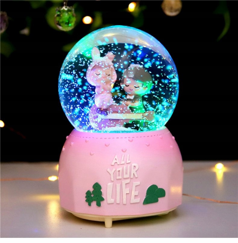 A Glow Light Crystal Snow Globe Ball Music Box Couples