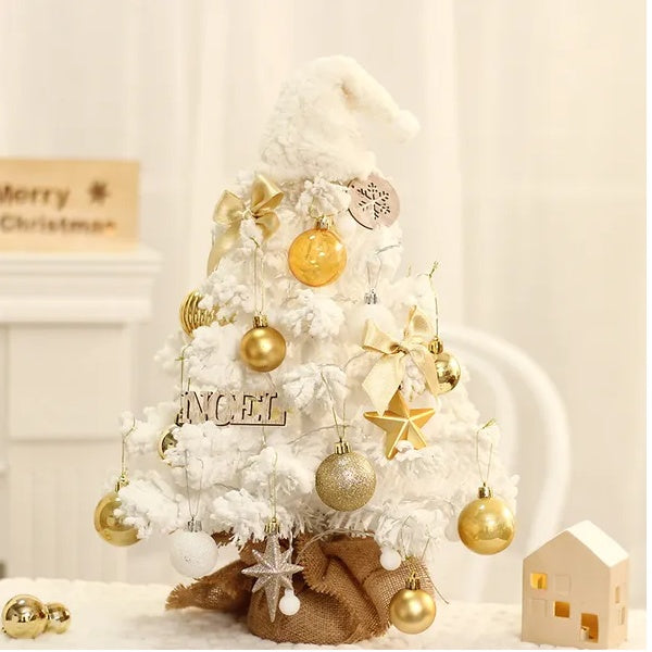Tabletop Christmas Tree Small Mini Christmas Tree For Table Top Artificial Snow Flocked With Xmas Ornaments Gold Christmas Decorations For Home Office Apartment