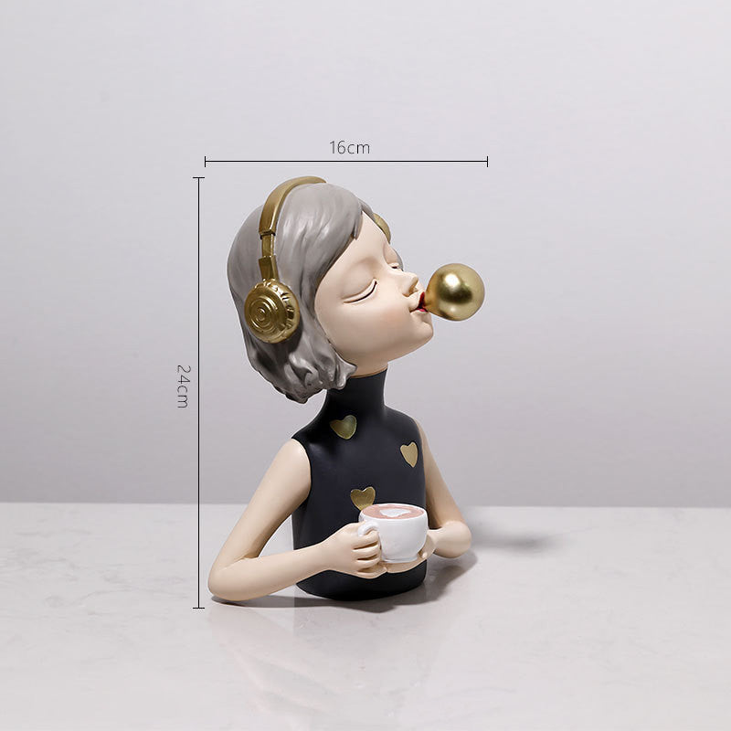 Adorable Cute Girl Wearing Headphones Resin Craft Ornament