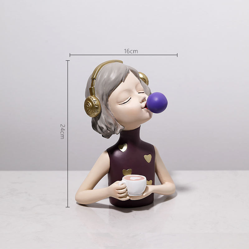 Adorable Cute Girl Wearing Headphones Resin Craft Ornament