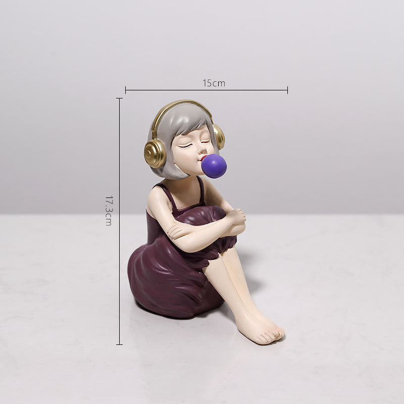 Adorable Cute Girl Wearing Headphones Resin Craft Ornament