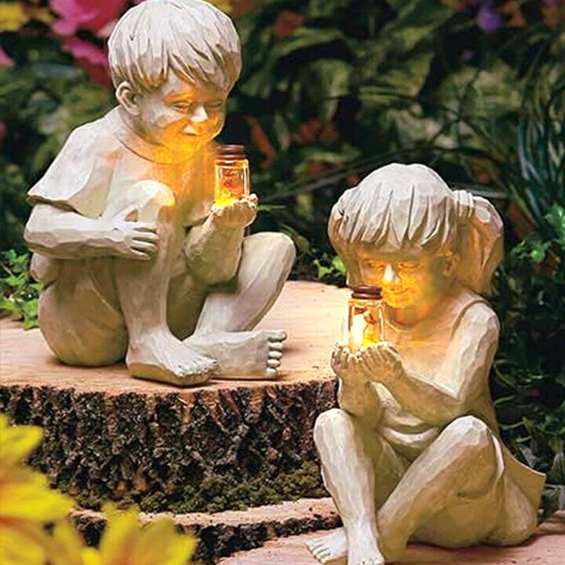 Creative Boy Girl Couple Resin Luminous Decorative Ornaments
