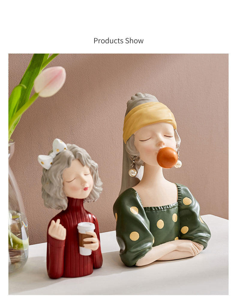 European Style Girl Holding Glass Home Living Room Decorations