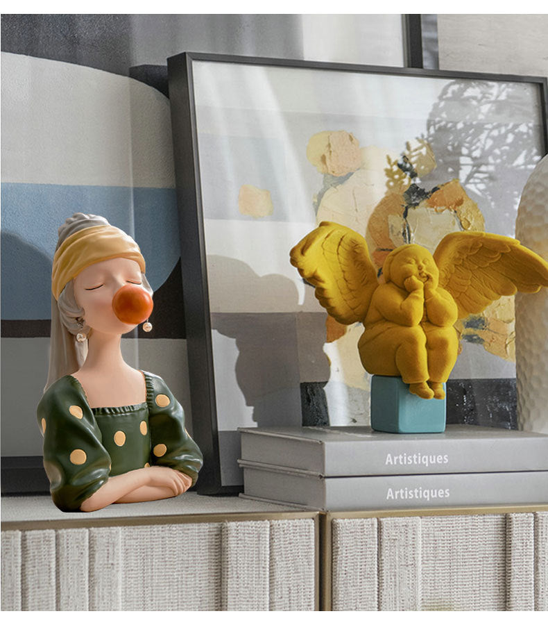 European Style Girl Holding Glass Home Living Room Decorations