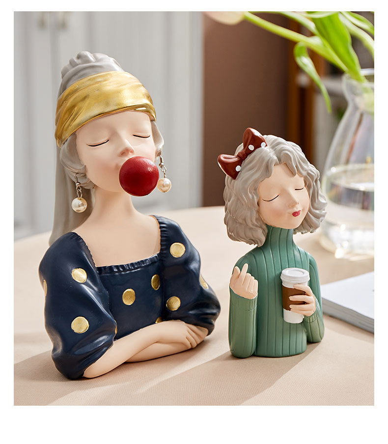 European Style Girl Holding Glass Home Living Room Decorations