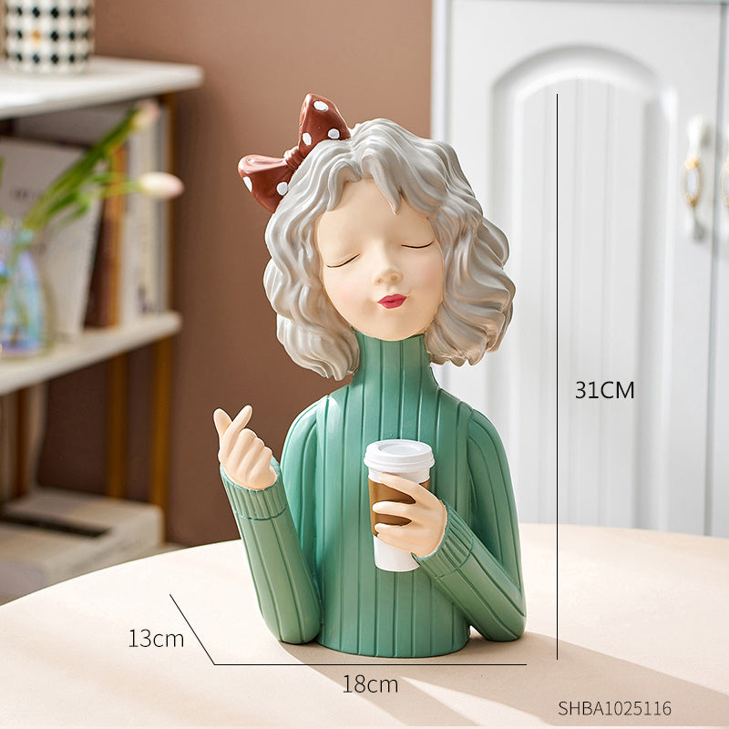 European Style Girl Holding Glass Home Living Room Decorations