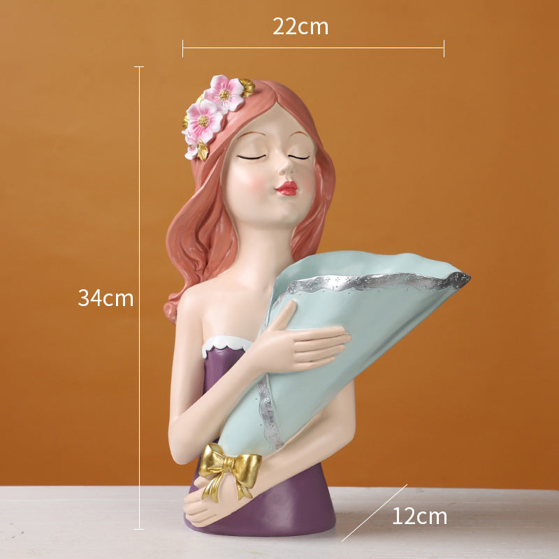 Amazing Creative Bouquet girl Decoration Living Room TV Cabinet Flower Arrangement Vase Soft Resin Crafts Girlfriend Birthday Gift