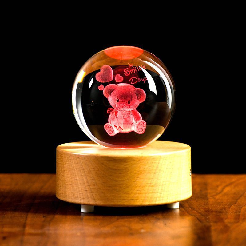 Inner Carved Ball Dandelion Creative Decoration Girl'S Day Gift Music Box Crystal Ball