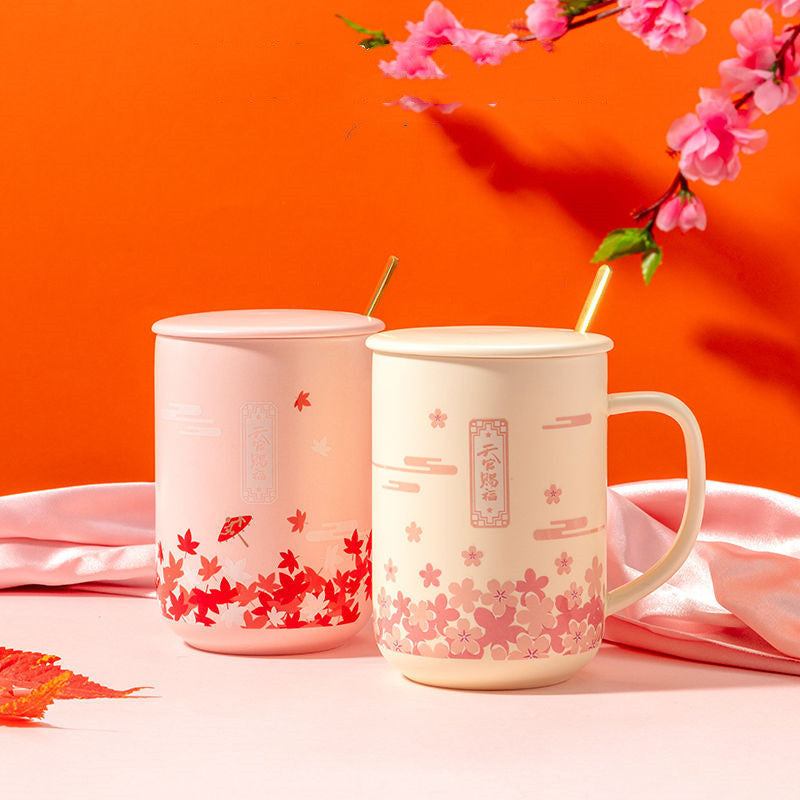 Ceramic Mug Office Water Cup With Lid And Spoon