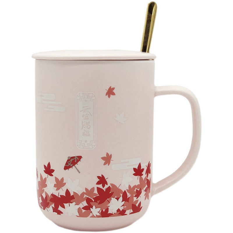 Ceramic Mug Office Water Cup With Lid And Spoon