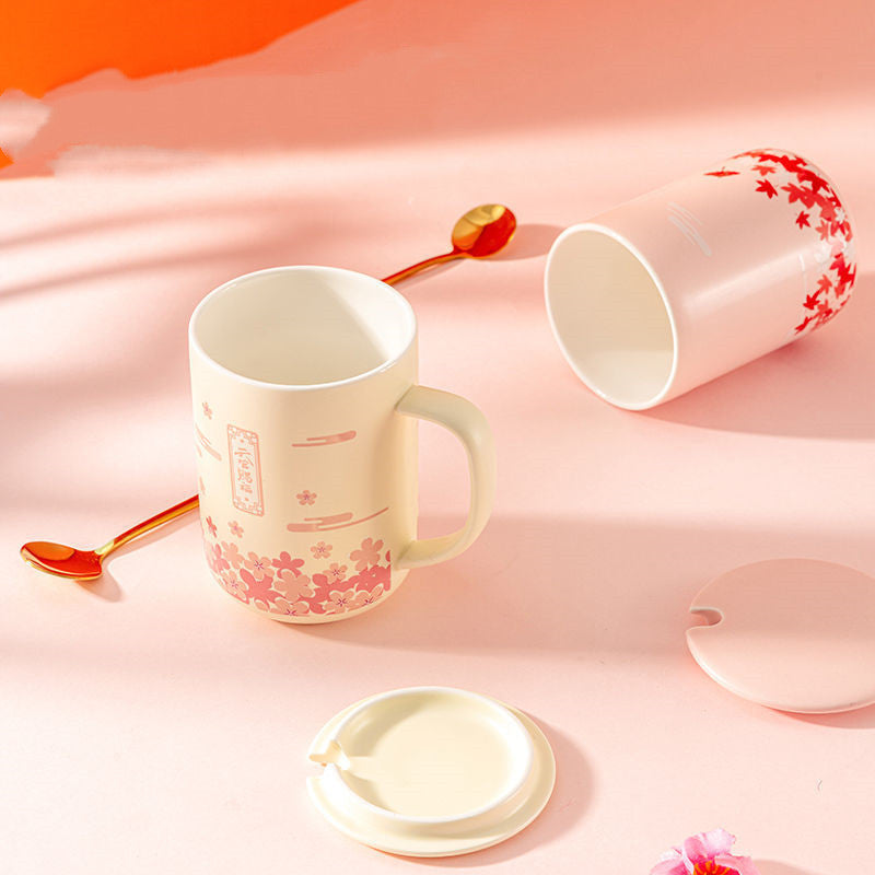 Ceramic Mug Office Water Cup With Lid And Spoon