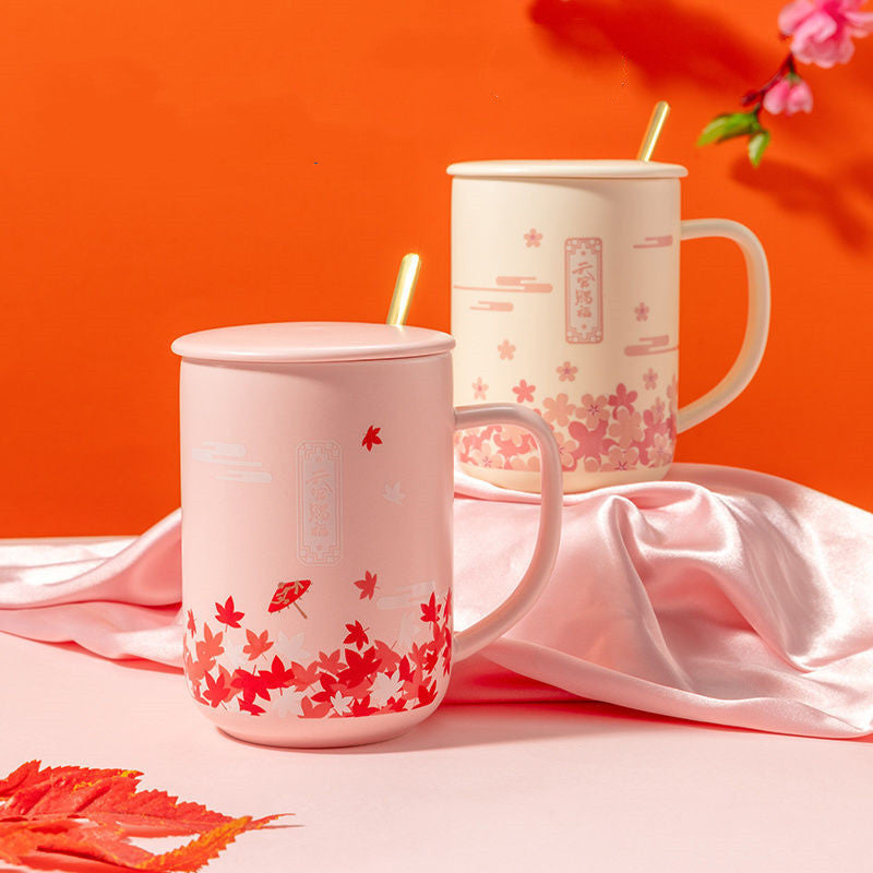 Ceramic Mug Office Water Cup With Lid And Spoon