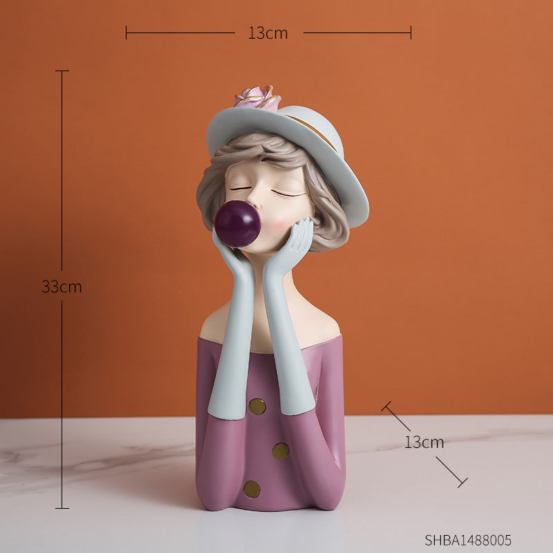 Bubble & Flower Girl Decoration – Elegant Living Room & Wine Cabinet Decor