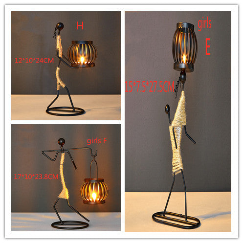 Girl iron candlestick decoration