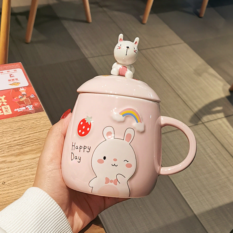 Water Cup Women's Office Ceramic Cup Cute Super Meng Cup Creative Girl Personality Mug With Lid Spoon Trend