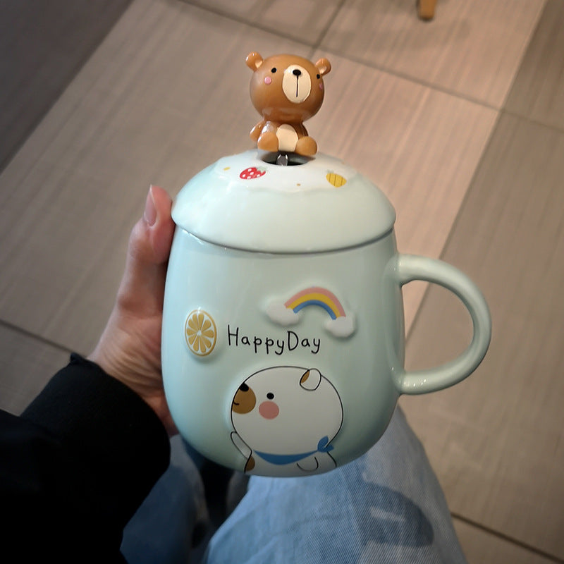 Water Cup Women's Office Ceramic Cup Cute Super Meng Cup Creative Girl Personality Mug With Lid Spoon Trend