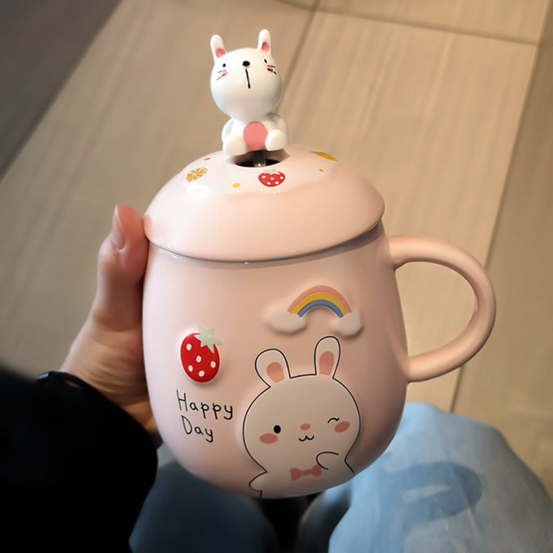 Water Cup Women's Office Ceramic Cup Cute Super Meng Cup Creative Girl Personality Mug With Lid Spoon Trend