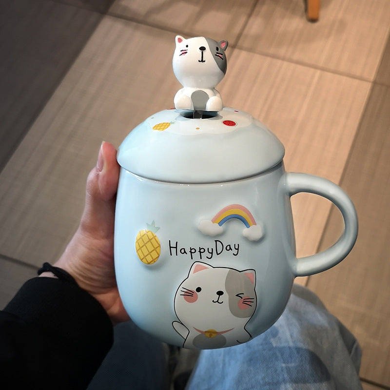 Water Cup Women's Office Ceramic Cup Cute Super Meng Cup Creative Girl Personality Mug With Lid Spoon Trend