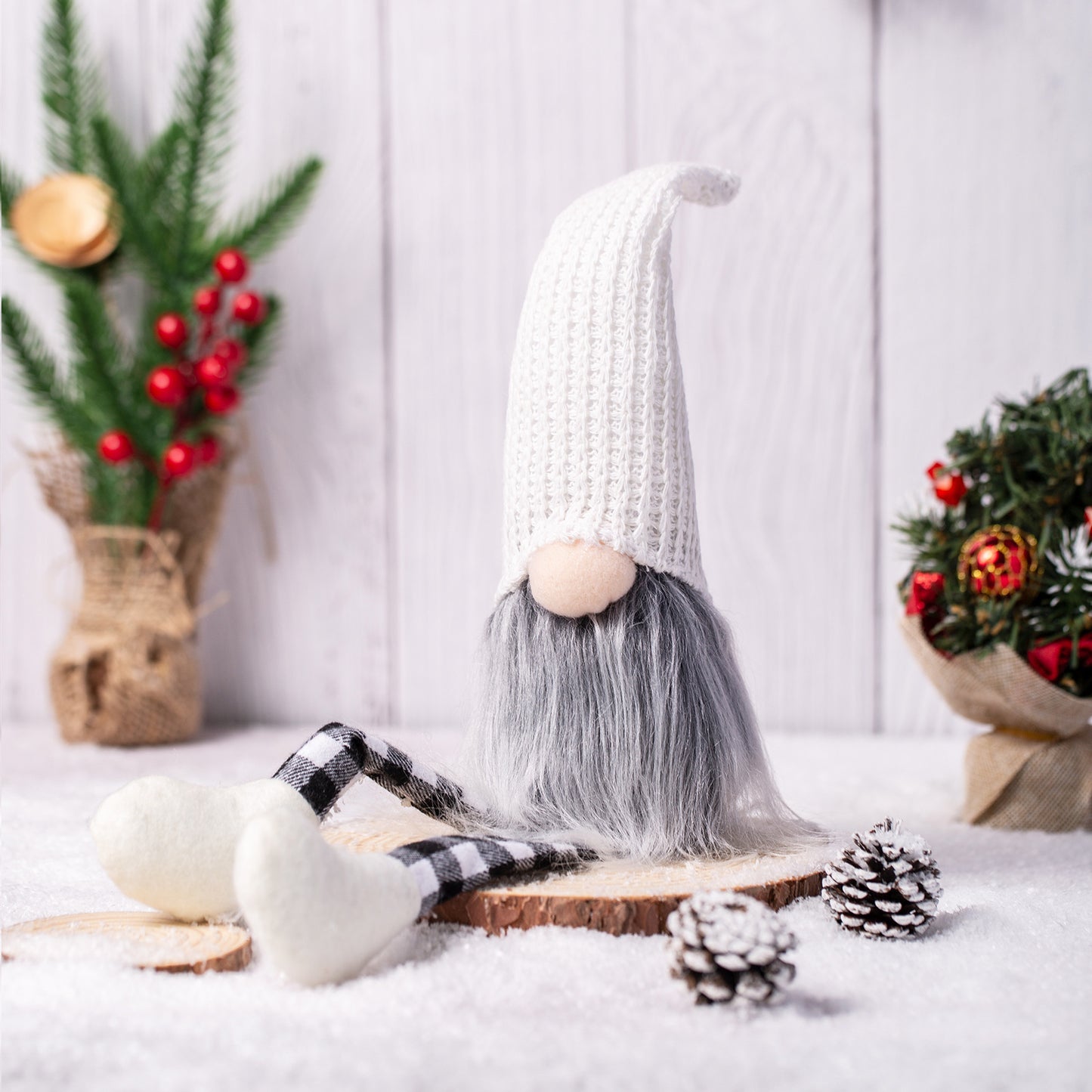 Christmas Decoration Knitted Wool Plaid Long Legs Doll Gift Window Supplies