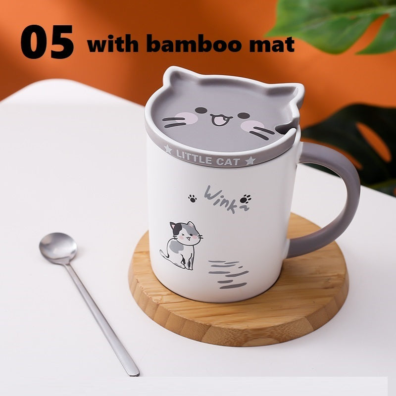 Creative Mug With Lid Spoon Cartoon Cat Ceramic Couple Cup