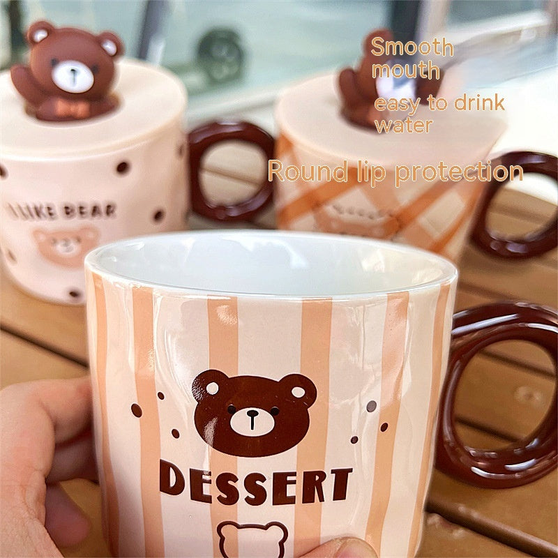 Mug With Lid Couple Little Bear Ceramic Water Cup Girls Creative Breakfast Cup
