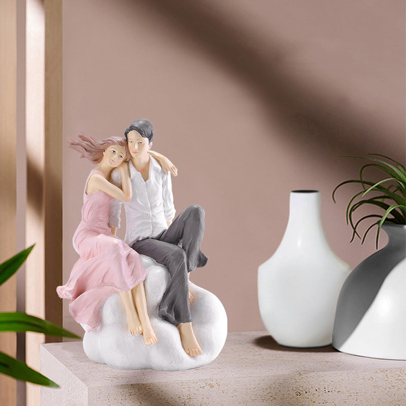 Resin Sculpture Romantic Sitting Couple Statue Decor Figurines