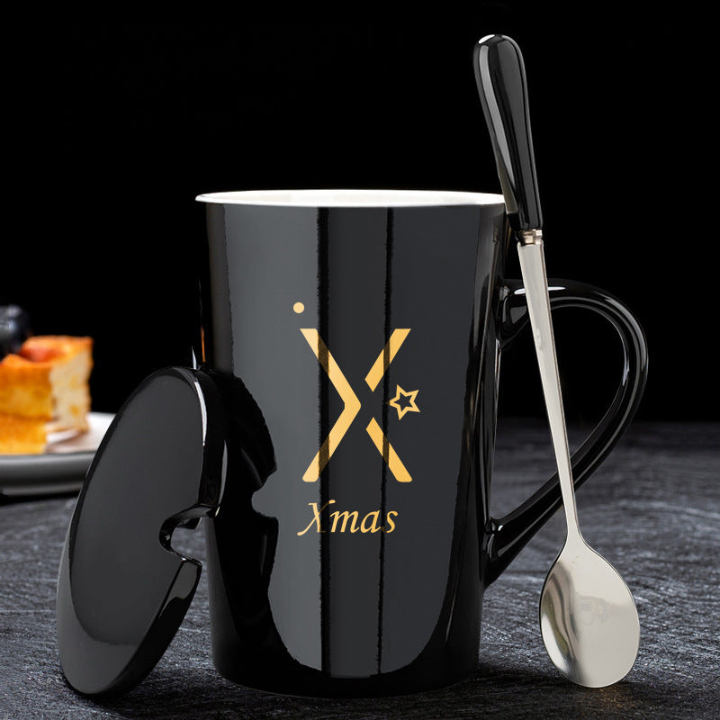 Couple Cup Ceramic Cup With Lid Spoon Mug Office Water Cup