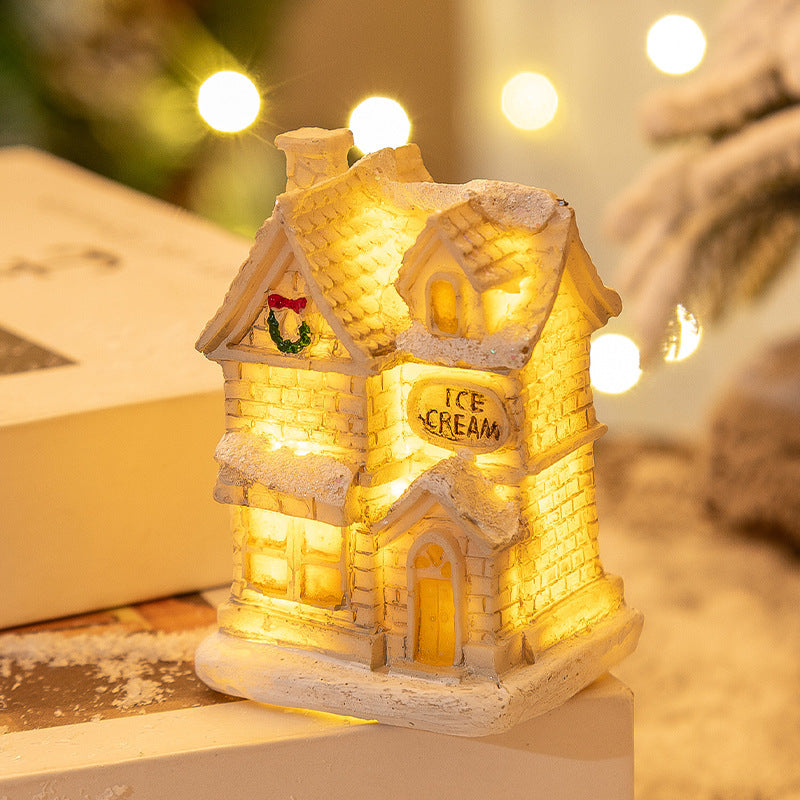 Décorations de Noël en résine Petite maison lumineuse à LED