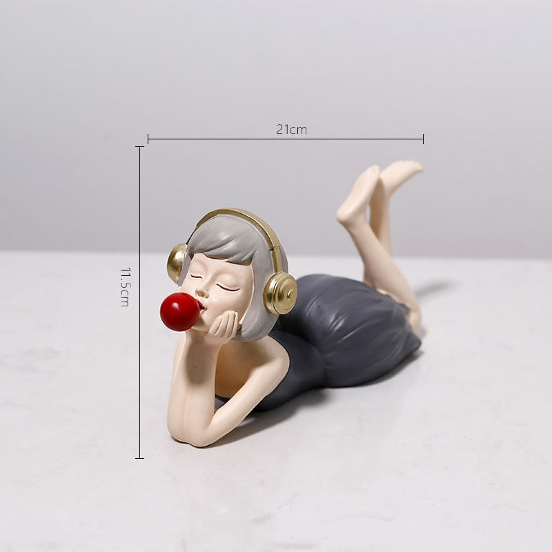 Adorable Cute Girl Wearing Headphones Resin Craft Ornament