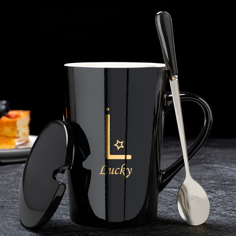 Couple Cup Ceramic Cup With Lid Spoon Mug Office Water Cup