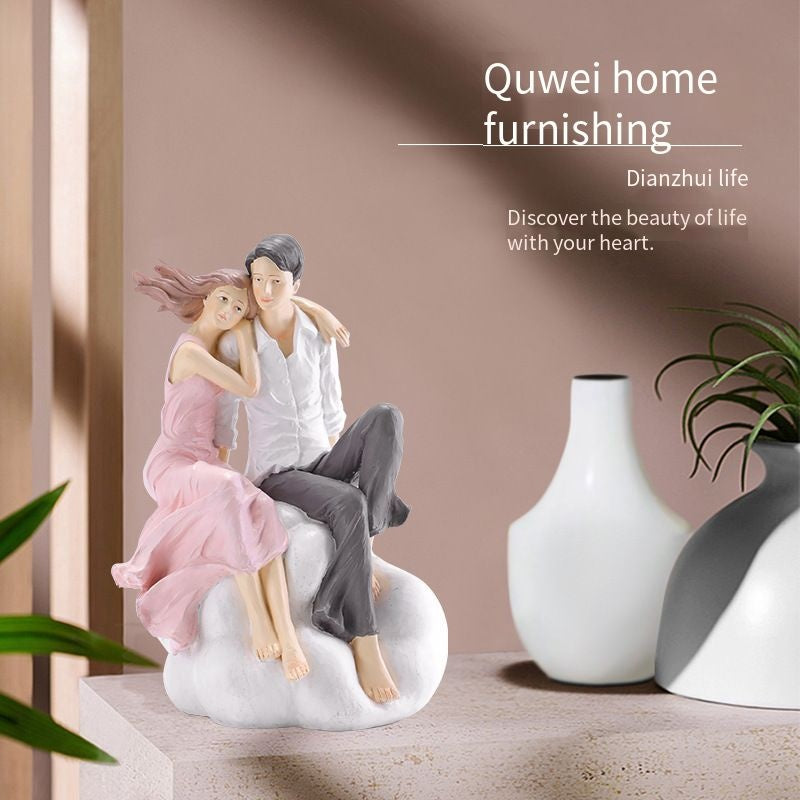 Resin Sculpture Romantic Sitting Couple Statue Decor Figurines