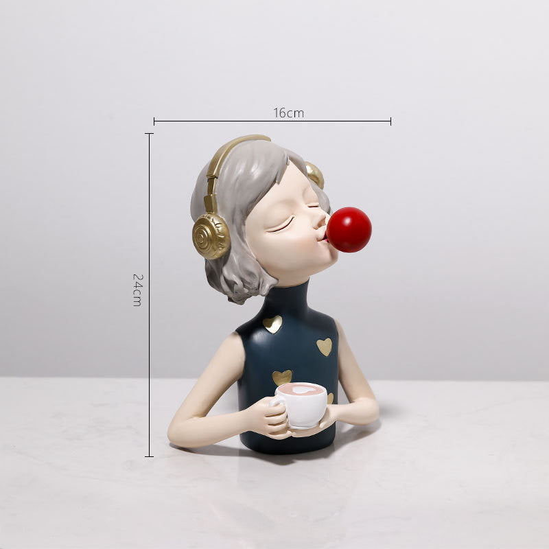 Adorable Cute Girl Wearing Headphones Resin Craft Ornament