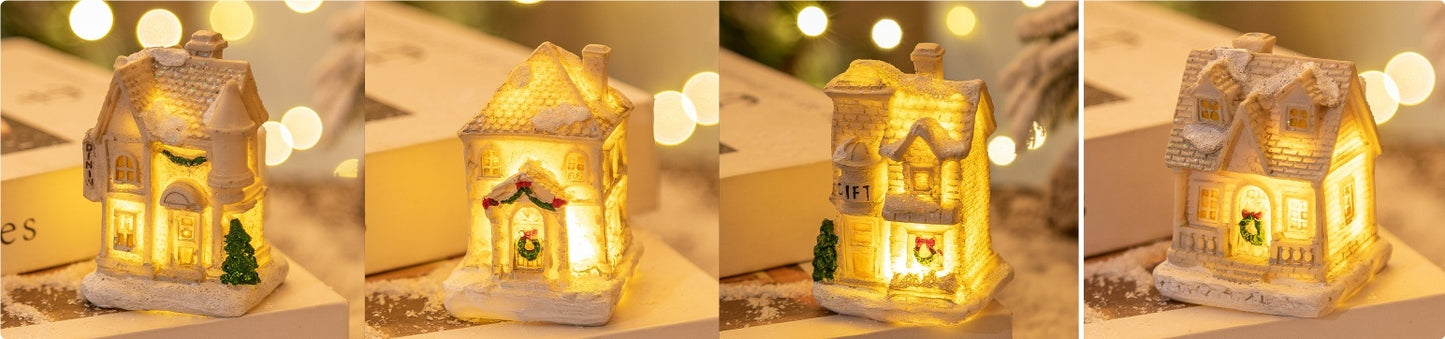 Décorations de Noël en résine Petite maison lumineuse à LED
