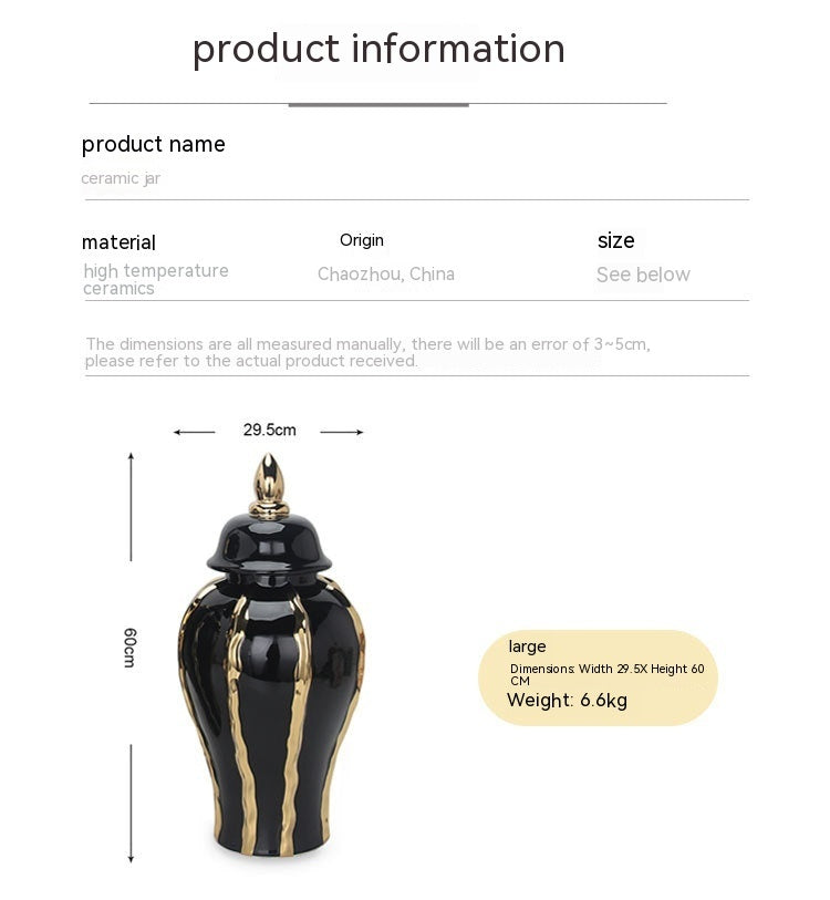 Ceramic Black Gold Pattern Temple Jar Ornaments