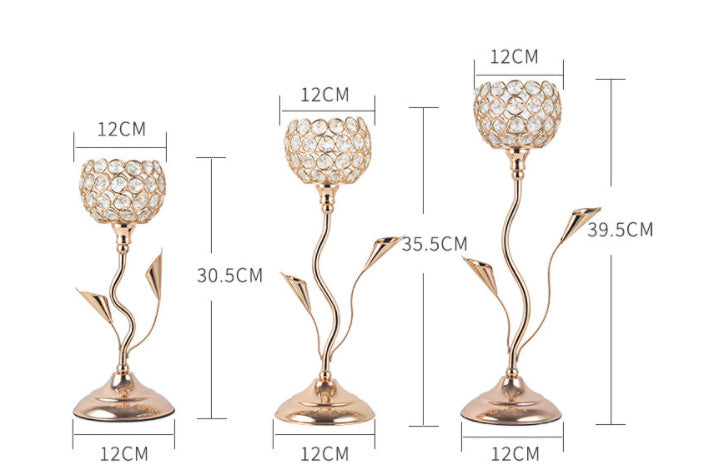 Wrought Iron Crystal Golden Candlestick Ornaments