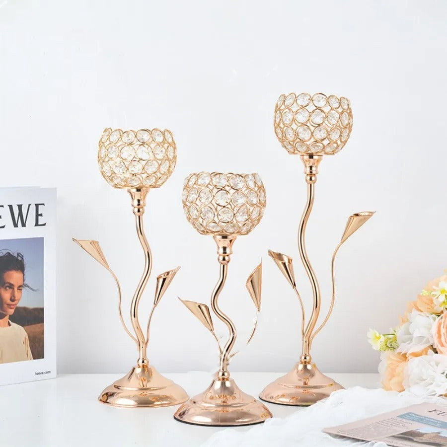 Wrought Iron Crystal Golden Candlestick Ornaments