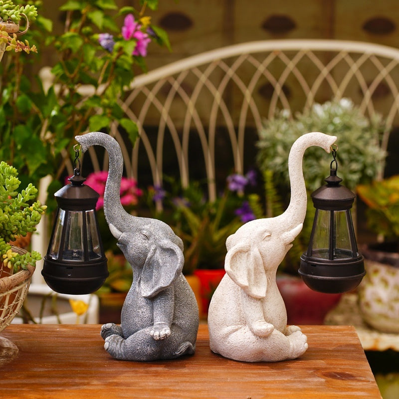 Resin Craft Solar Lamp Elephant Ornaments