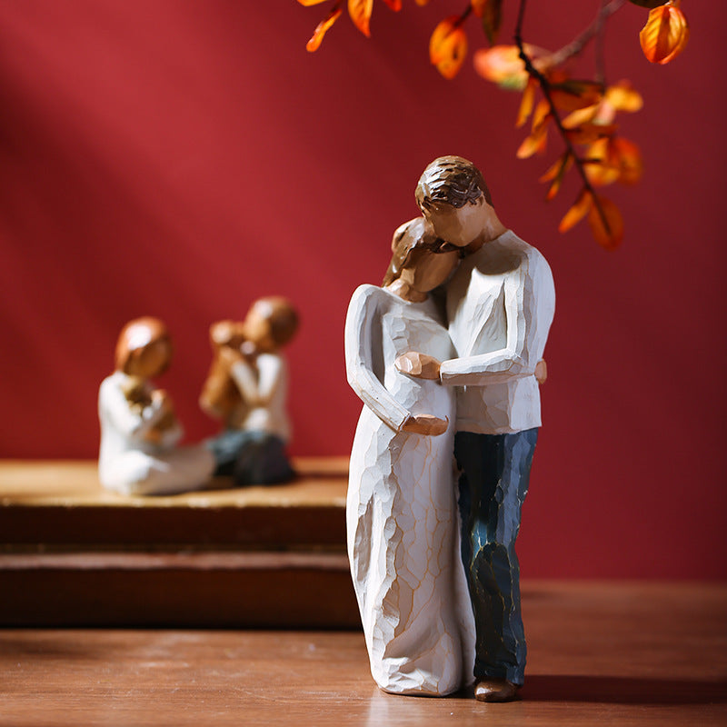 Romantic Couple Hug Man & Pregnant Woman Figures Statue