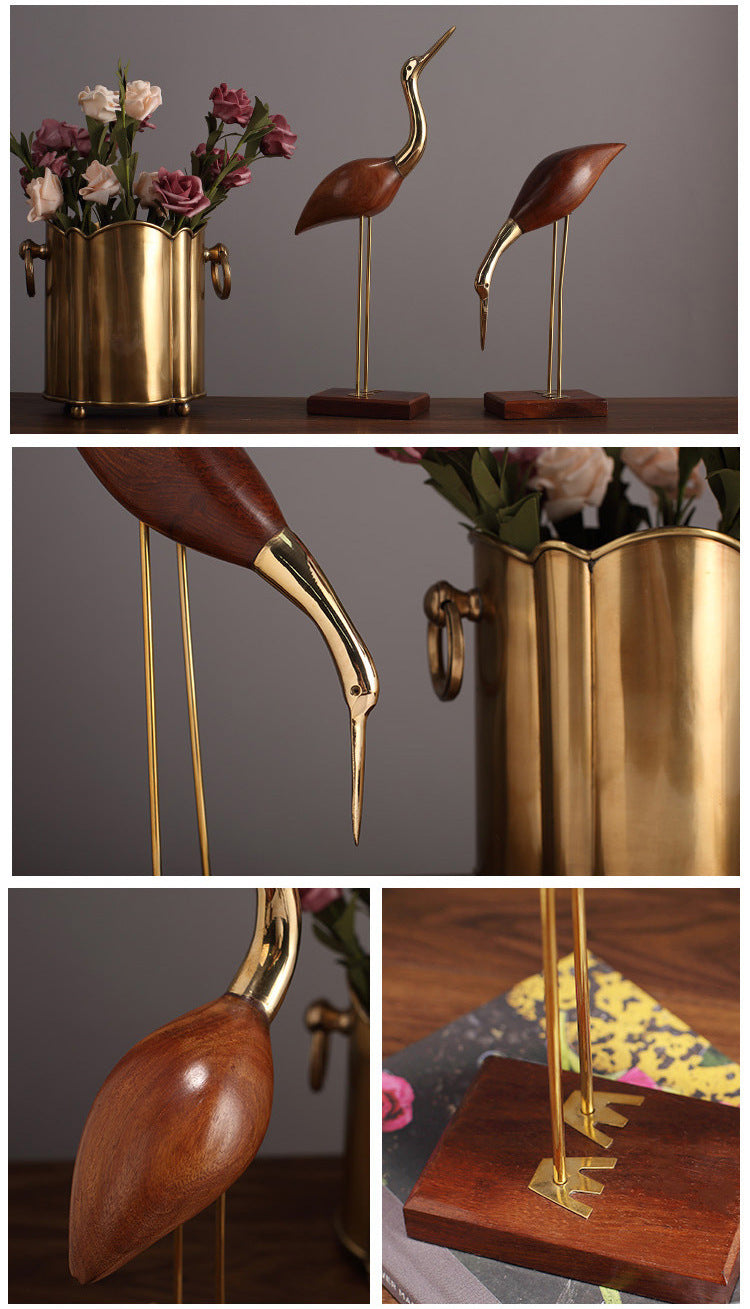 Brass With Solid Wood Crane Bird Ornaments