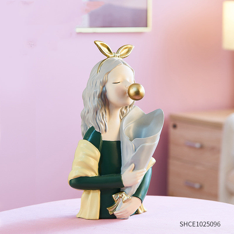 A Nordic Resin Girl Sculpture Abstract Art Room Decoration Home Living Room, Gifts