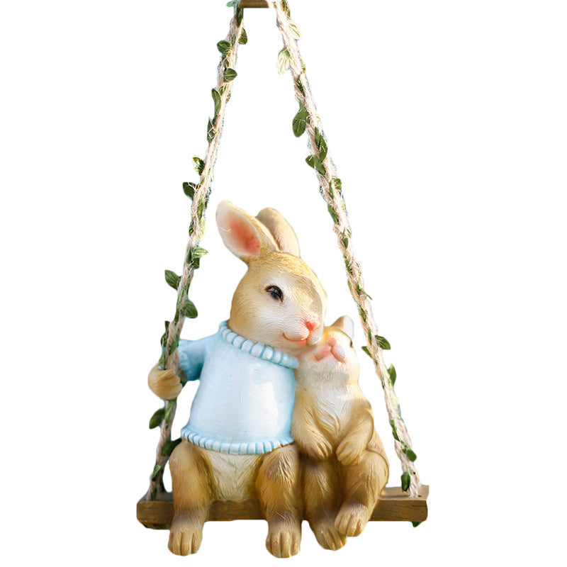 Creative Rabbit Bunny Sculpture Ornaments Wall Hanging Garden Decoration