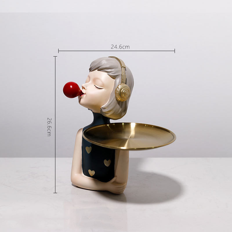 Adorable Cute Girl Wearing Headphones Resin Craft Ornament